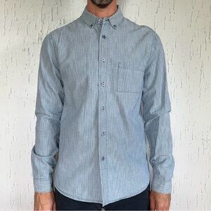 Alternative Apparel Men’s Pinstripe Long Sleeve Button Down Medium Blue-Gray